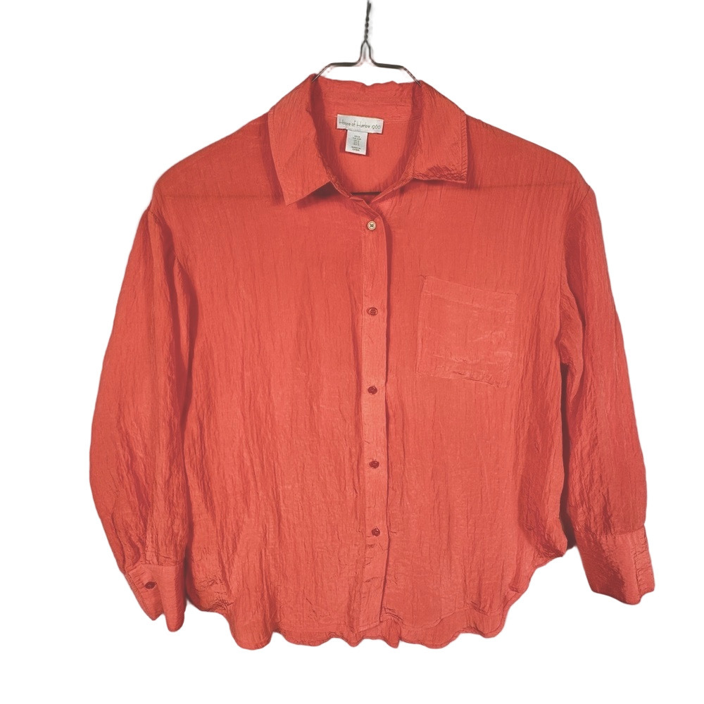 House of Harlow 1960 Button Up Long Sleeve Coral Peach Textured Shirt
